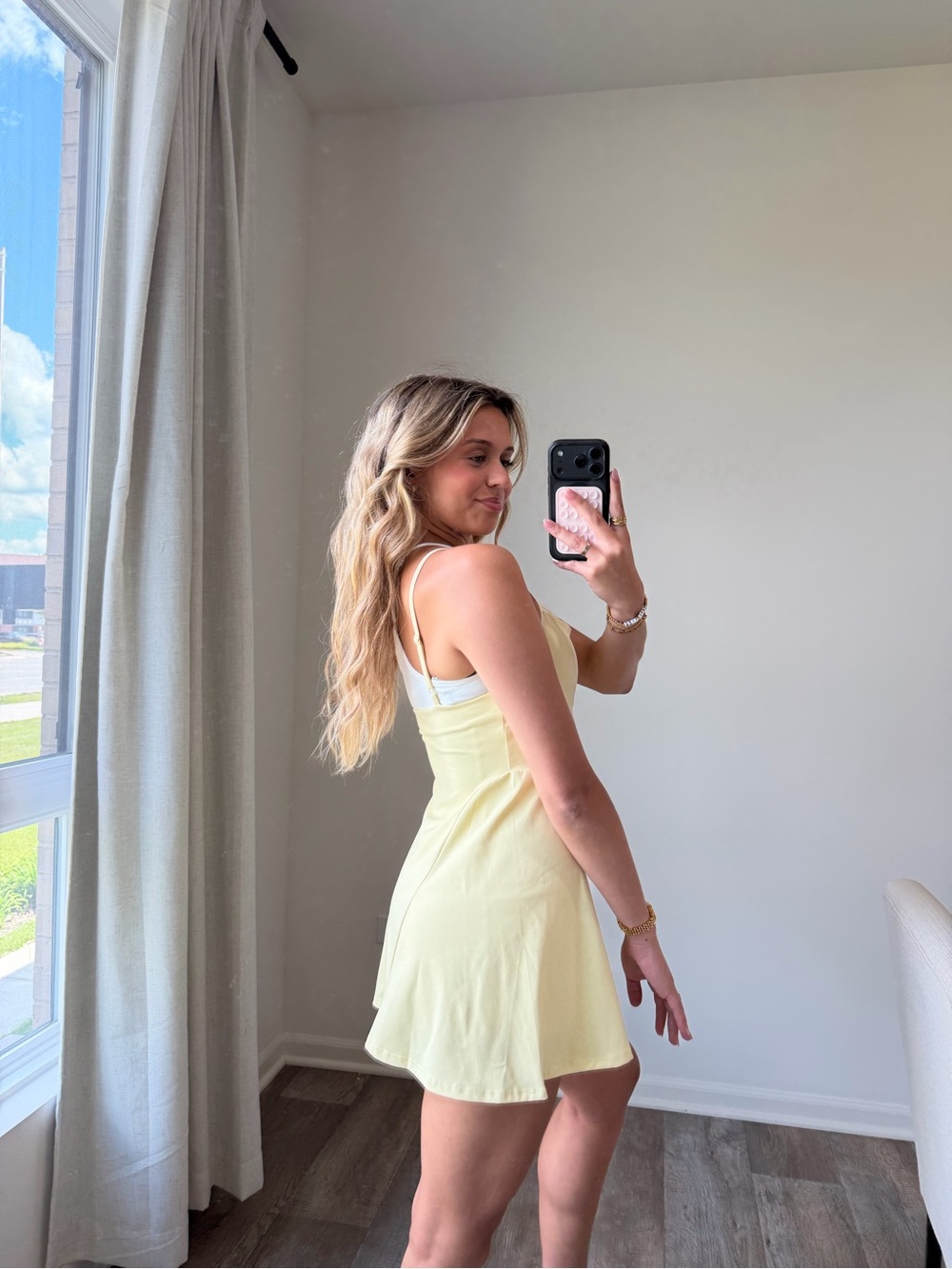 Butter yellow double layered activewear dress romper - Picture 7 of 9